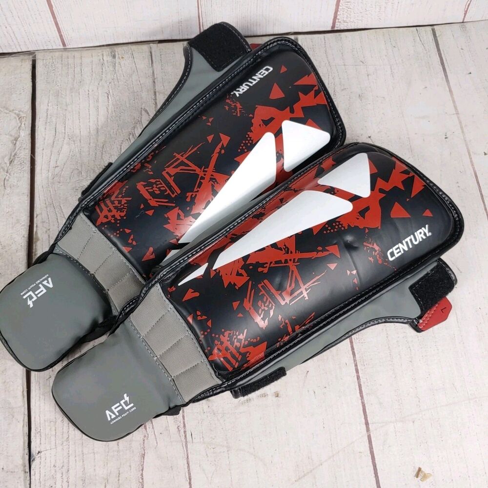 Century Shin Instep Guards - Size L/XL - Brave AFC UFC MMA Black Red - USED